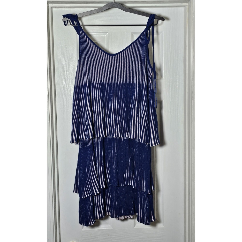 Guess "Annette " Pleated Ruffle Dress Size‎ Medium Tiered Navy Blue
